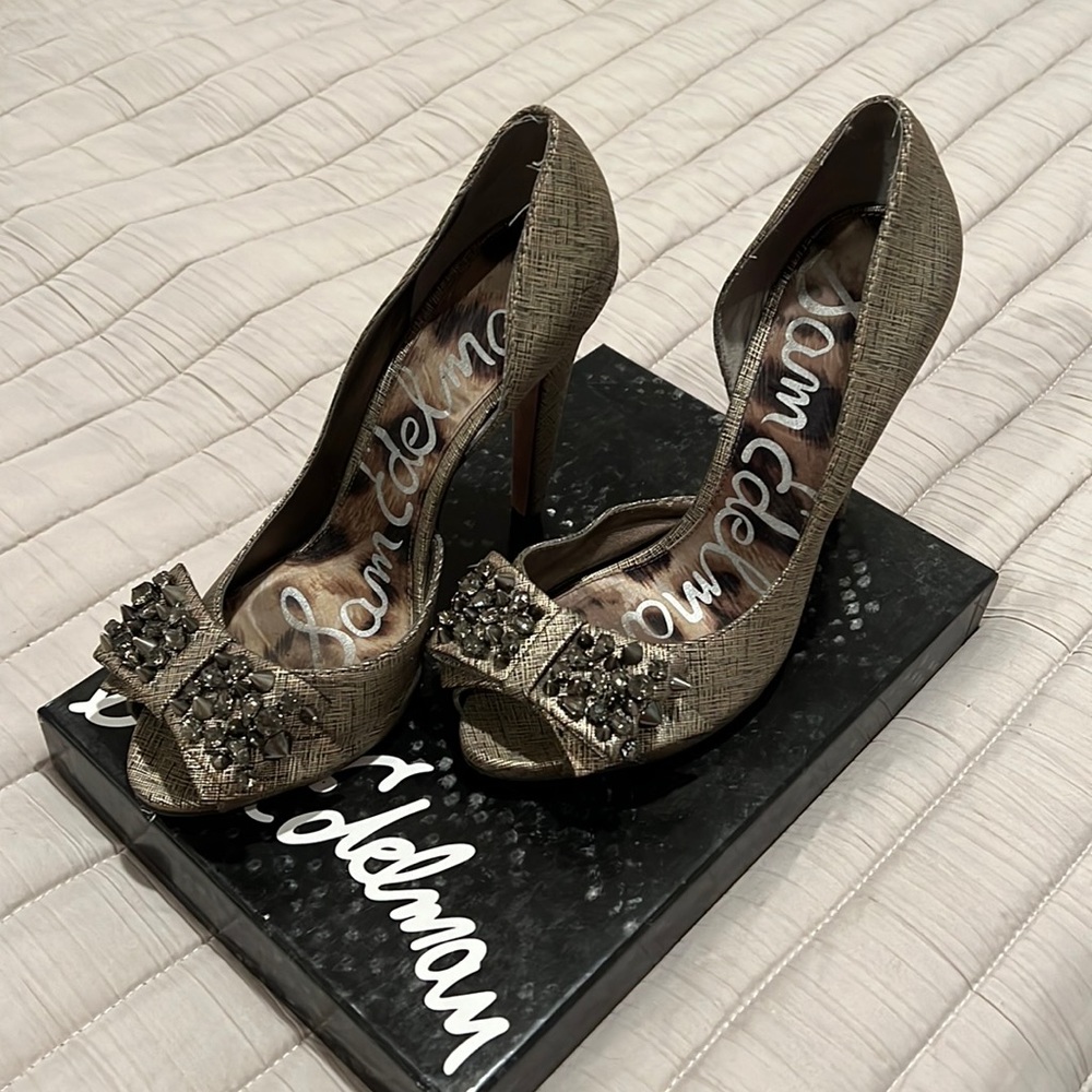 Sam Edelman studded embellished gold high heels